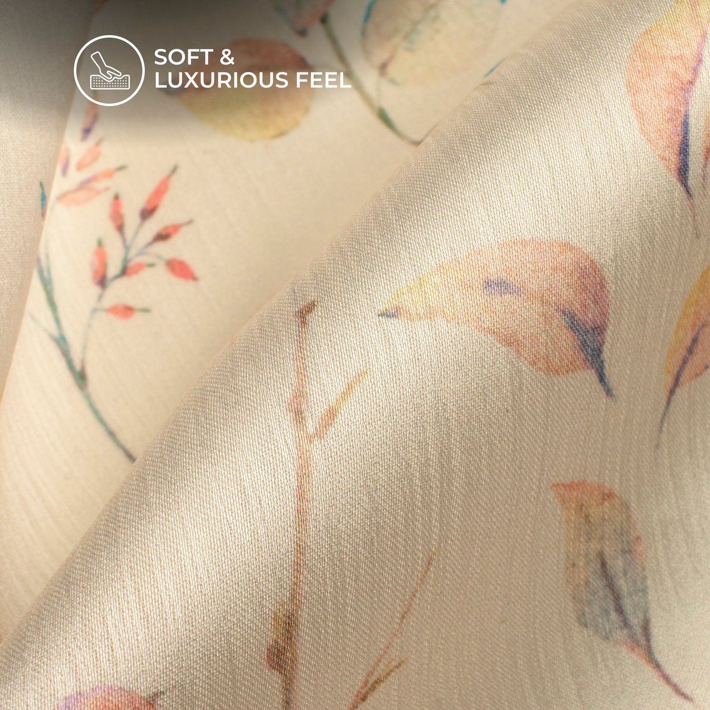 Creamy Floral Digital Print Chiffon Satin Fabric