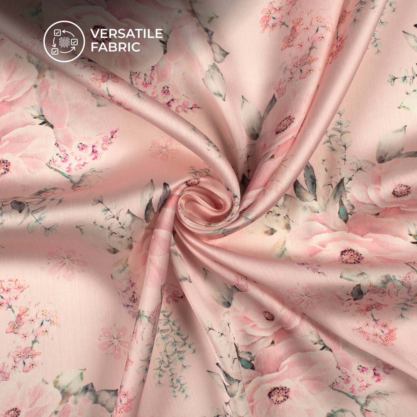 Creamy Pink Floral Digital Print Chiffon Satin Fabric