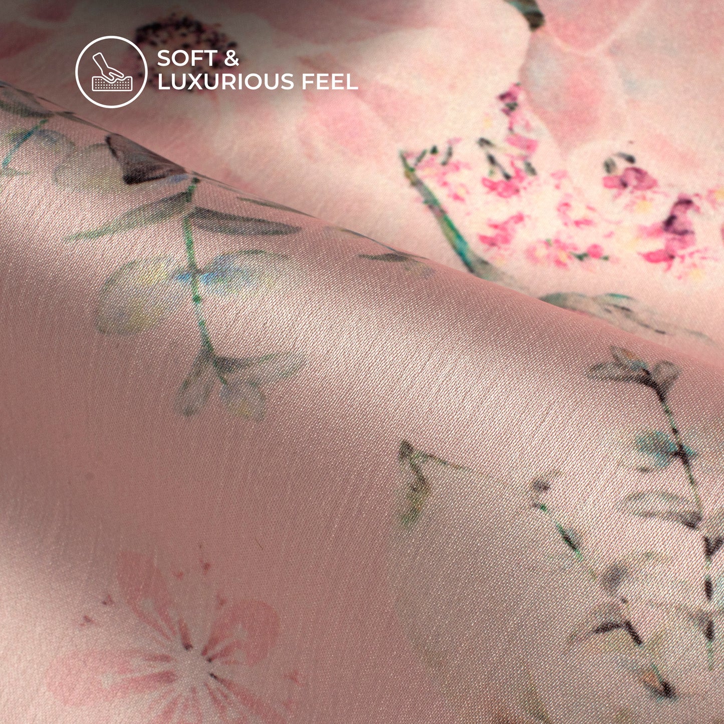 Creamy Pink Floral Digital Print Chiffon Satin Fabric