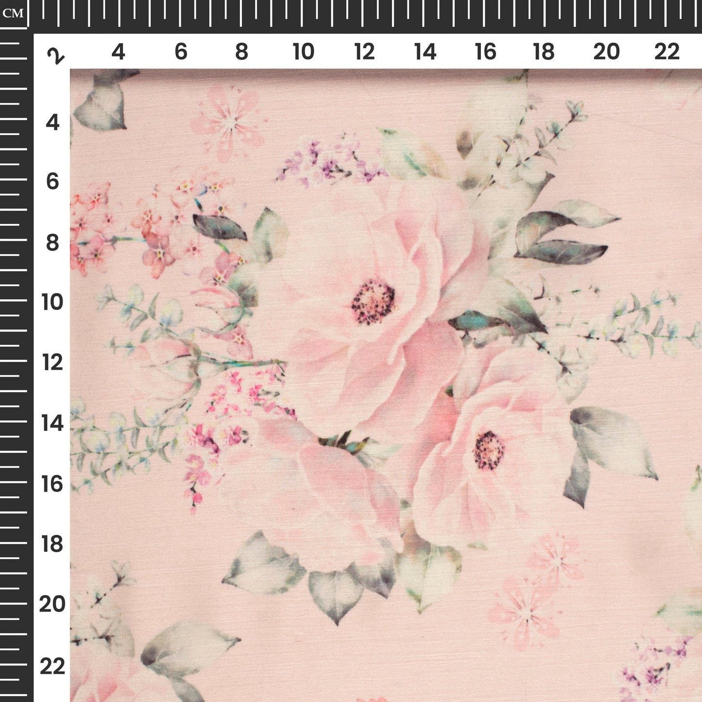 Creamy Pink Floral Digital Print Chiffon Satin Fabric