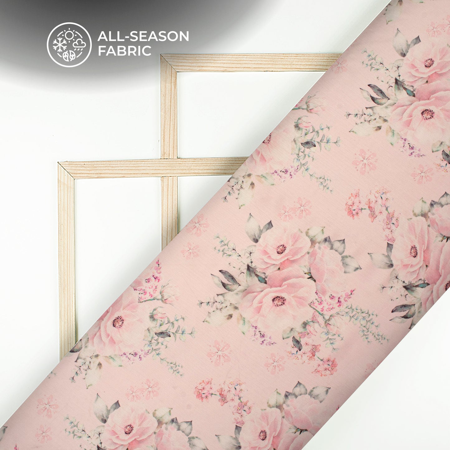 Creamy Pink Floral Digital Print Chiffon Satin Fabric