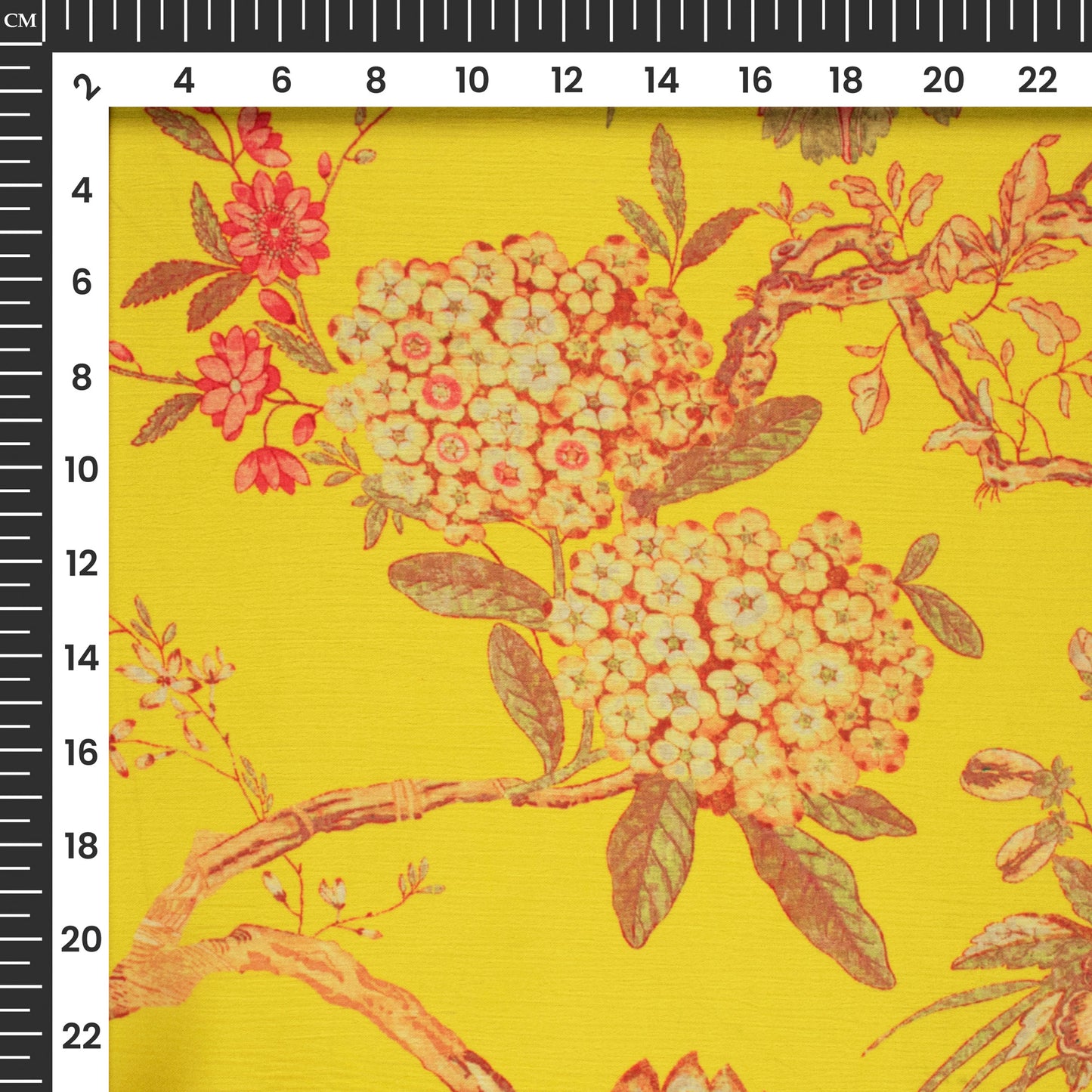 Attractive Yellow Floral Digital Print Chiffon Satin Fabric