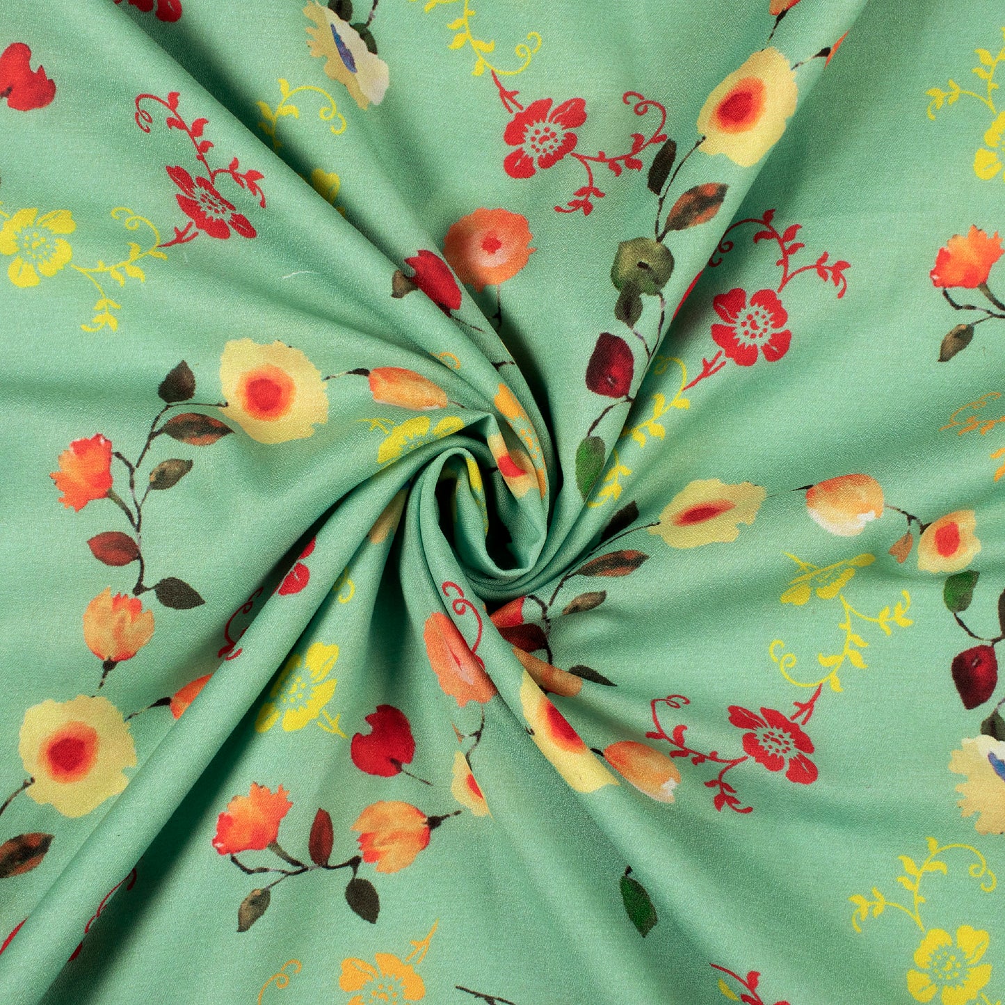 Pistachio Floral Digital Print Moss Crepe Fabric
