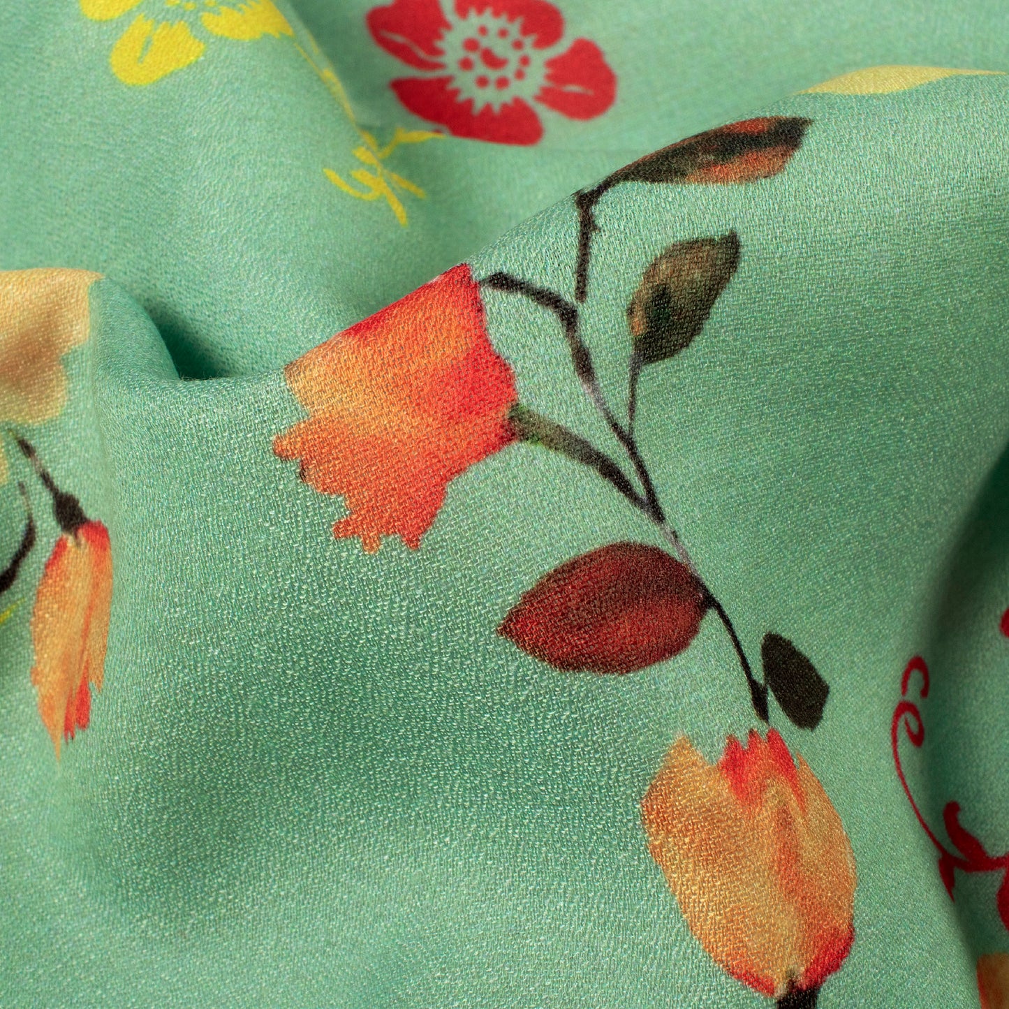 Pistachio Floral Digital Print Moss Crepe Fabric