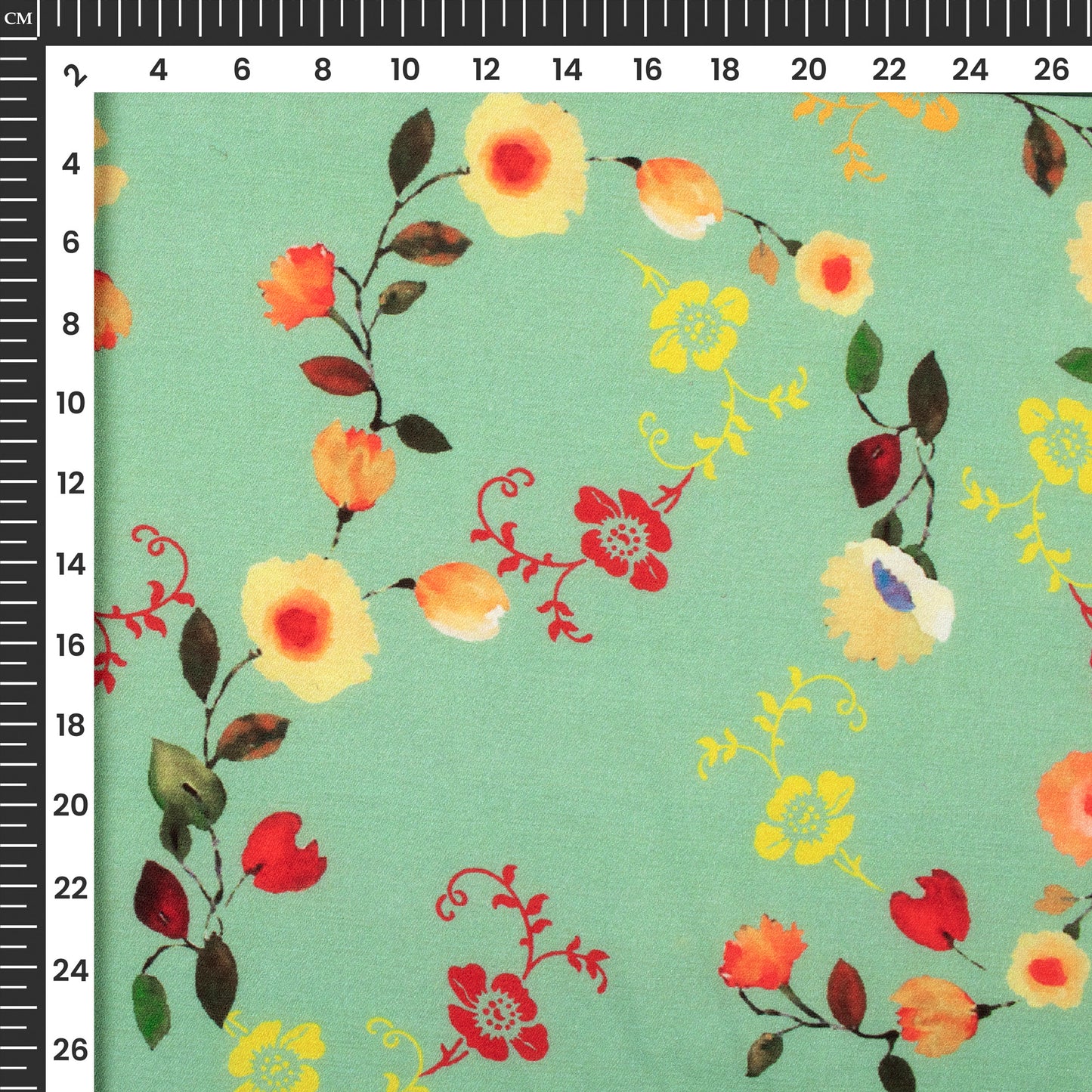 Pistachio Floral Digital Print Moss Crepe Fabric