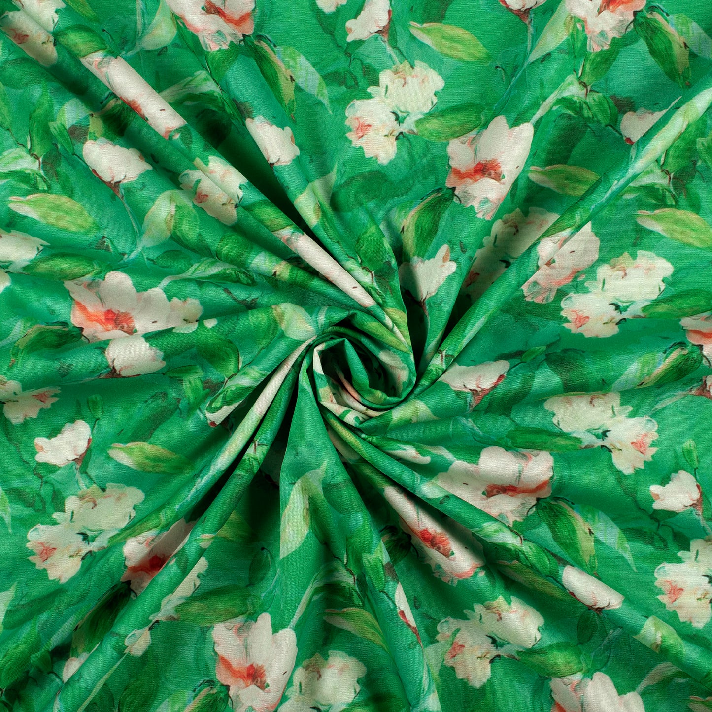 Emerald Floral Digital Print Butter Crepe Fabric