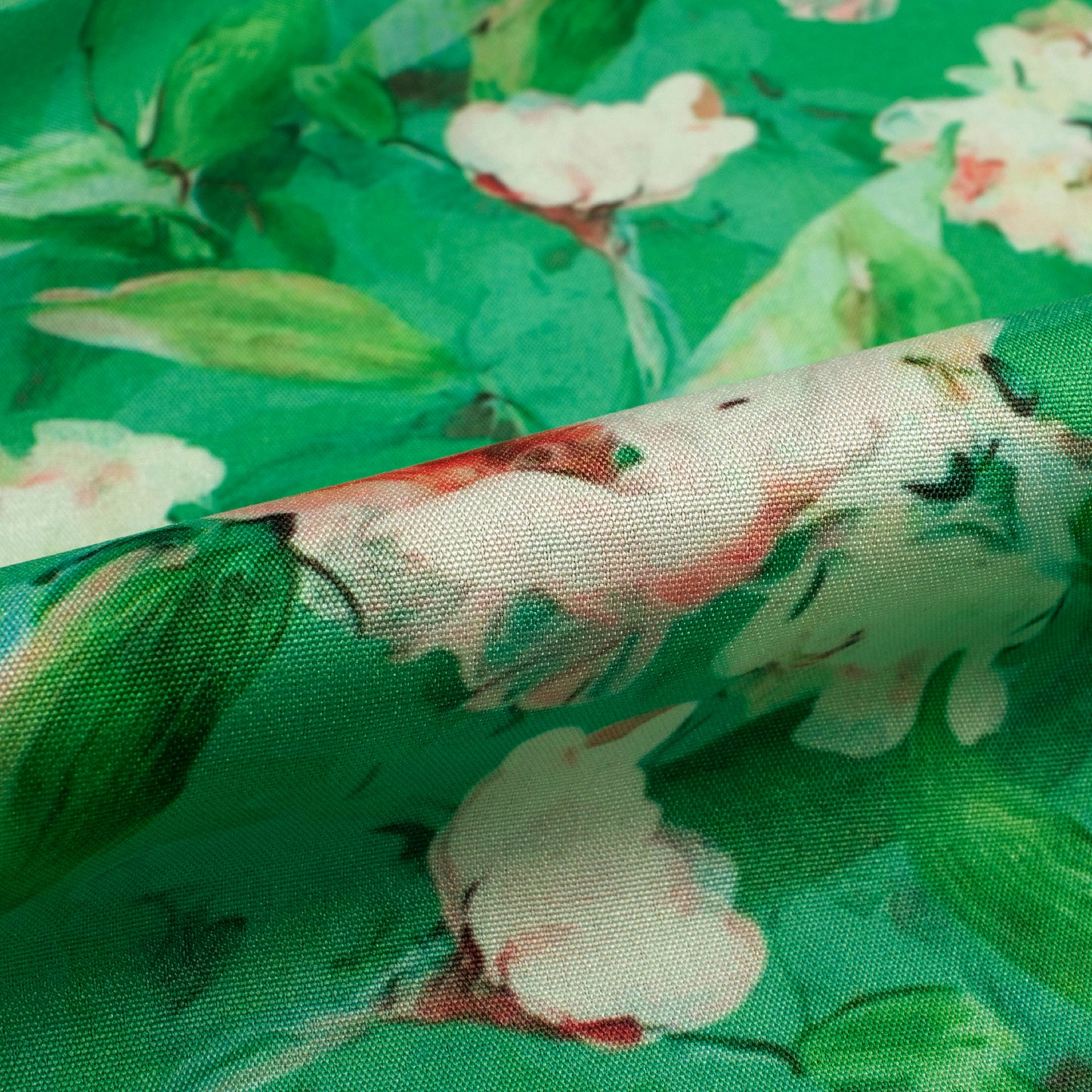 Emerald Floral Digital Print Butter Crepe Fabric