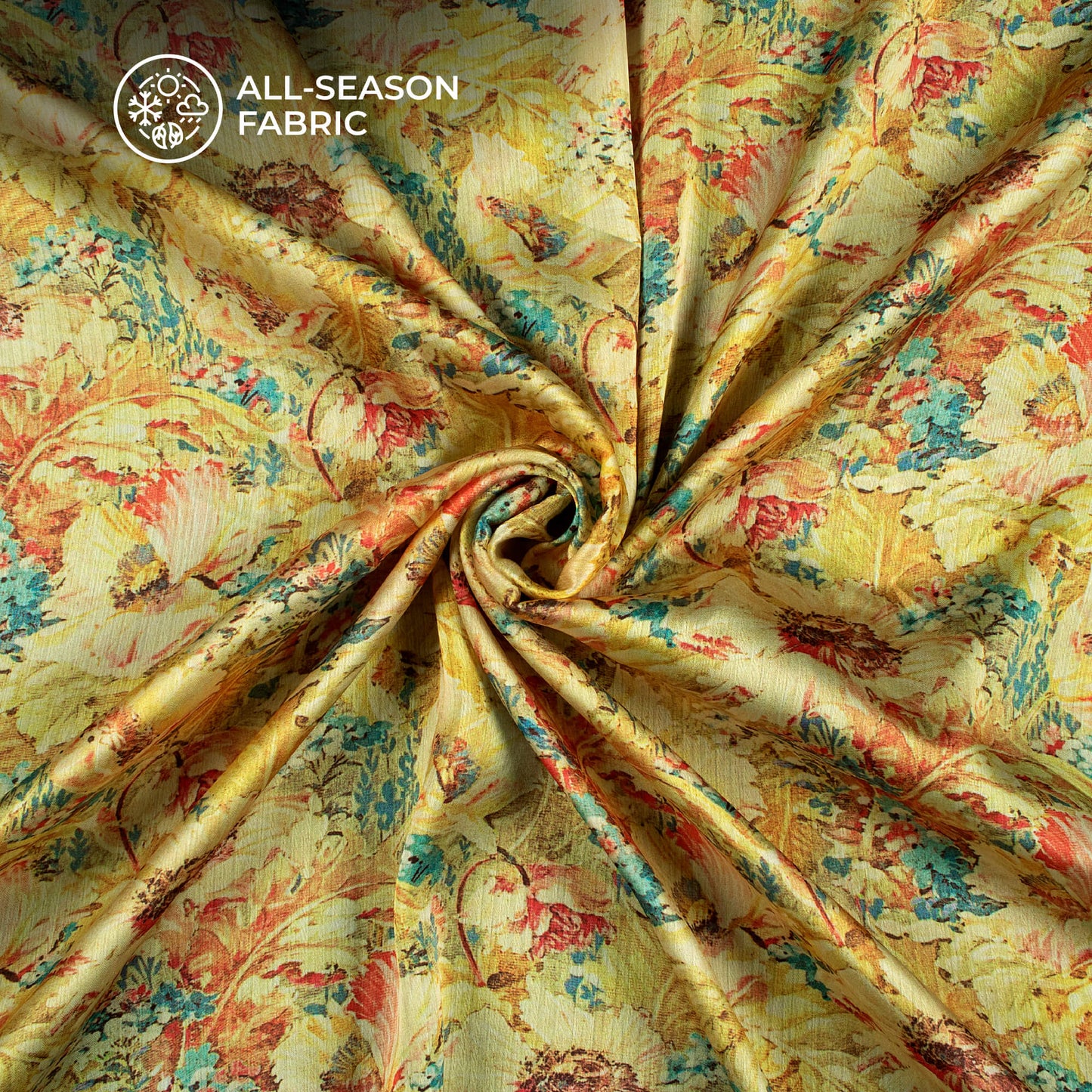 Attractive Yellow Floral Digital Print Chiffon Satin Fabric