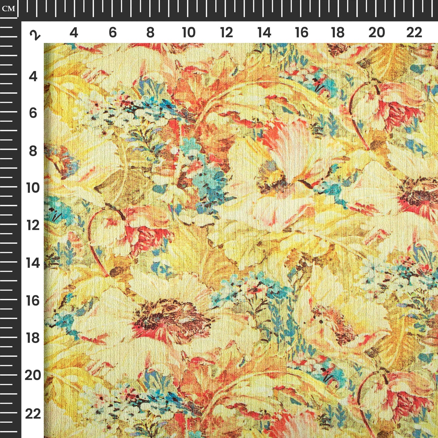 Attractive Yellow Floral Digital Print Chiffon Satin Fabric