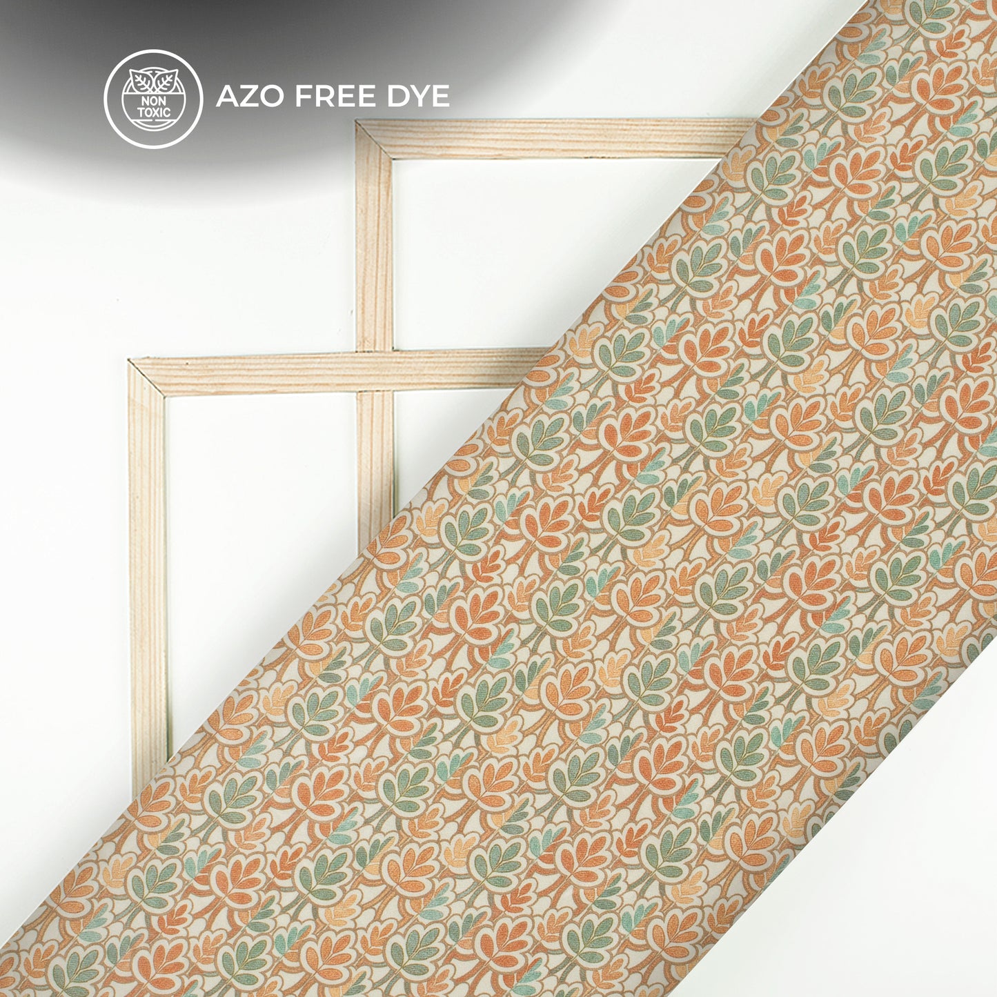 Rust Orange And Green Leaf Digital Print Crepe Silk Fabric