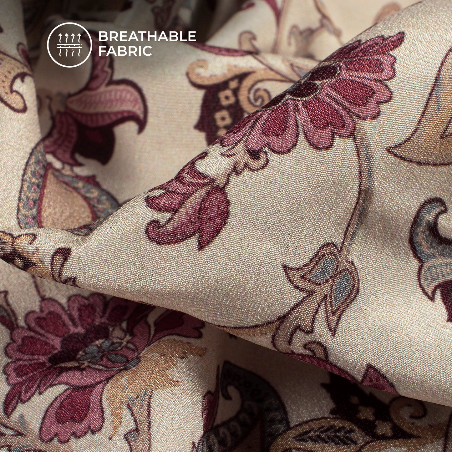 Attractive Red Floral Digital Print Crepe Silk Fabric