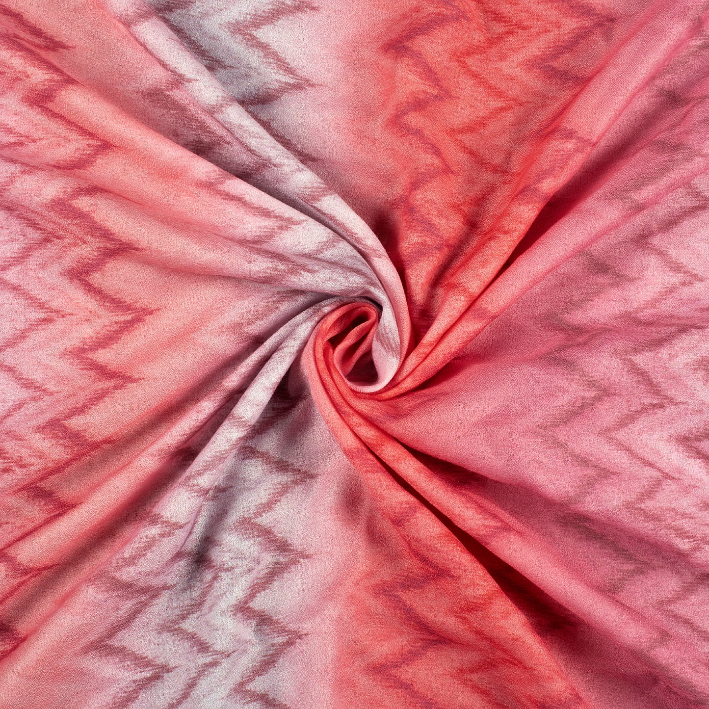 Peach And Brown Chevron Digital Print Moss Crepe Fabric