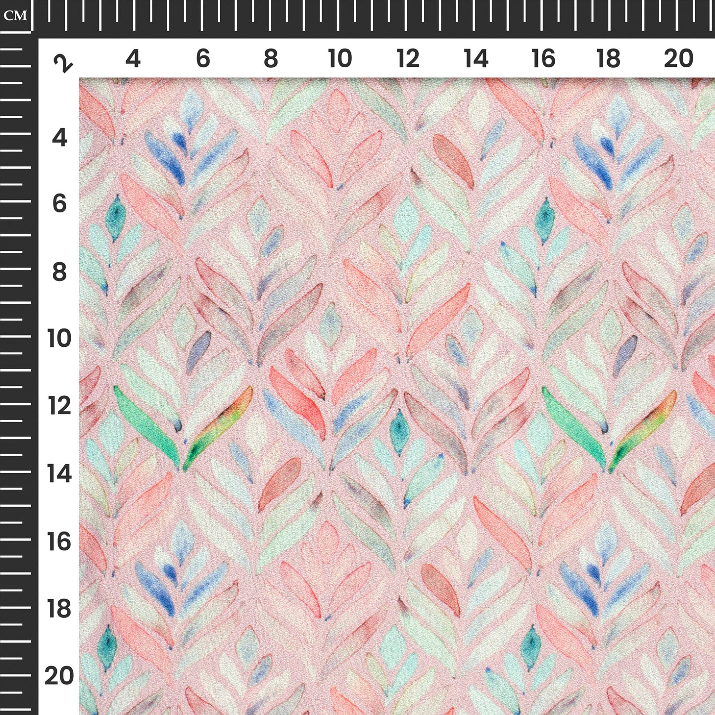 Blush Pink Leafage Digital Print Moss Crepe Fabric