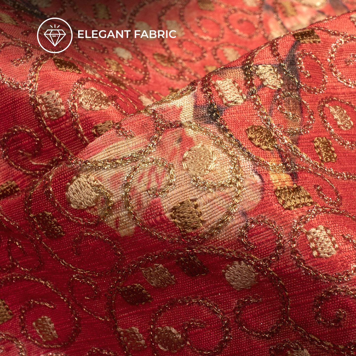 Attractive Floral Sequins Thread Embroidery Work On Art Tusser Silk Fabric