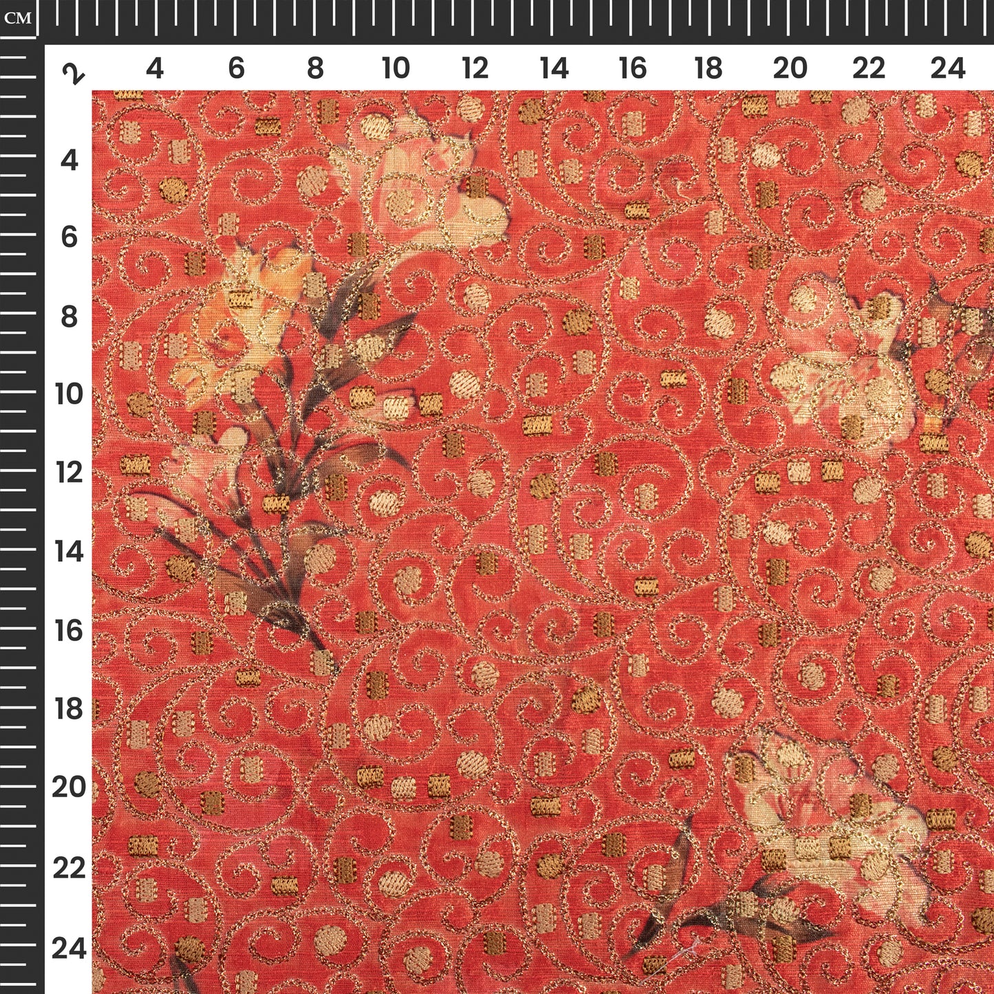 Attractive Floral Sequins Thread Embroidery Work On Art Tusser Silk Fabric