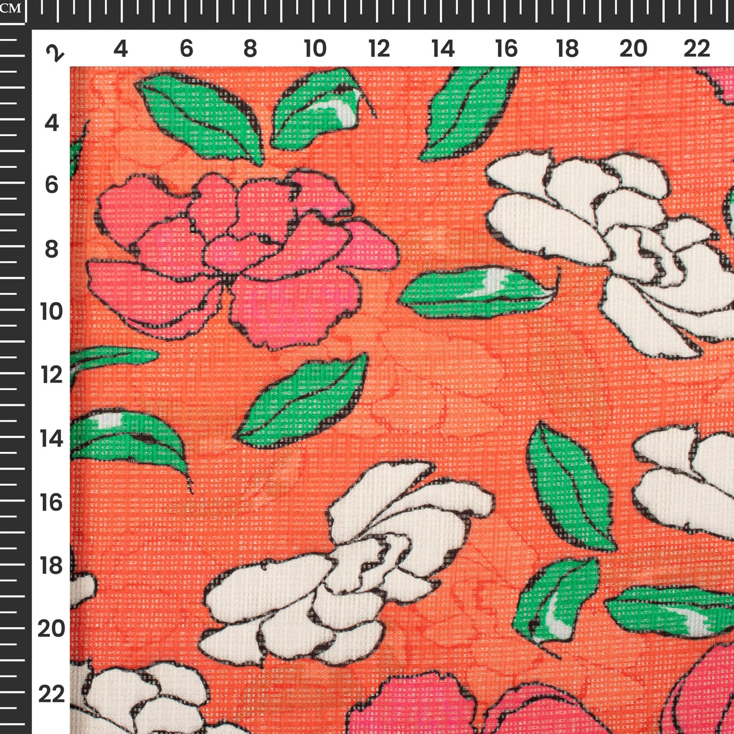 Glowing Red Floral Digital Print Kota Doria Fabric