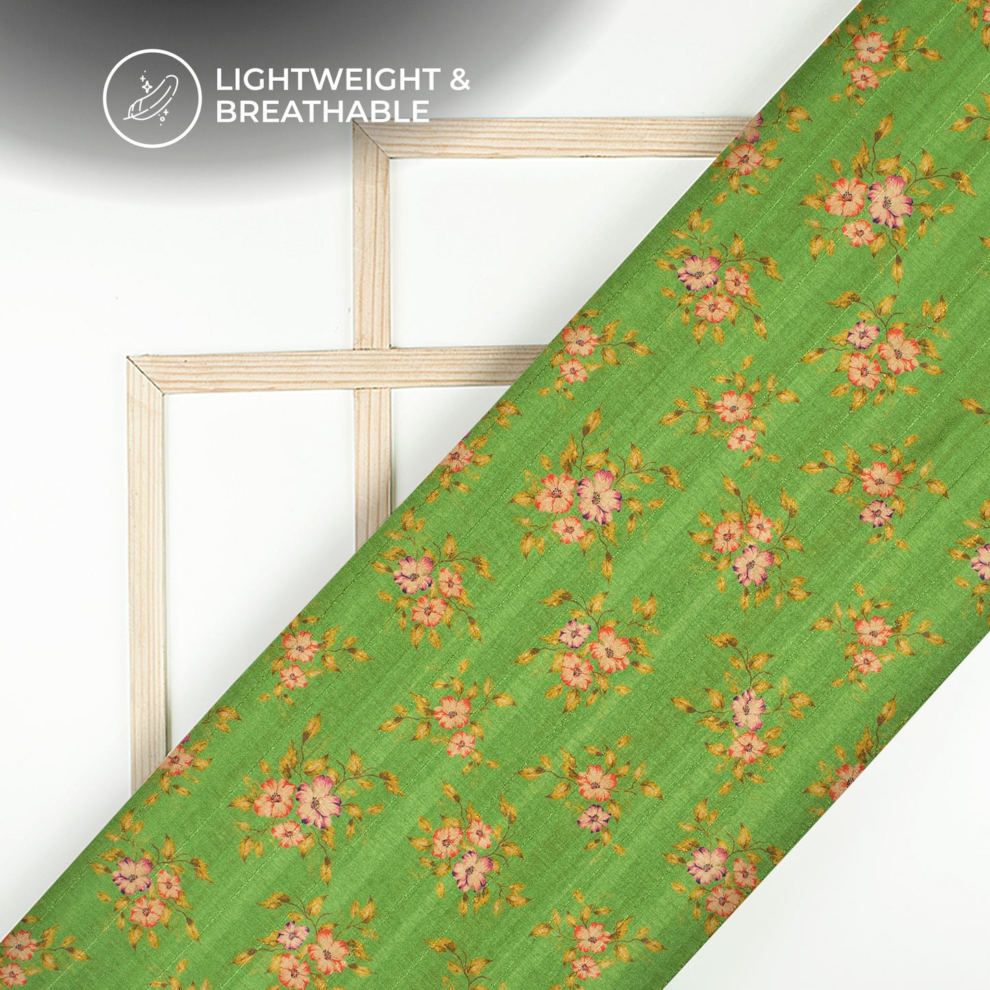 Lawn Green Floral Digital Print Art Tusser Silk Fabric