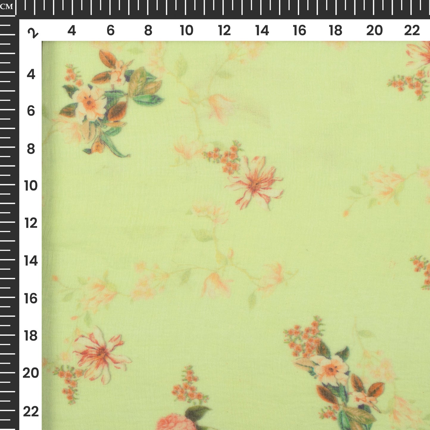 Trendy Peach Floral Digital Print Bemberg Chiffon Fabric