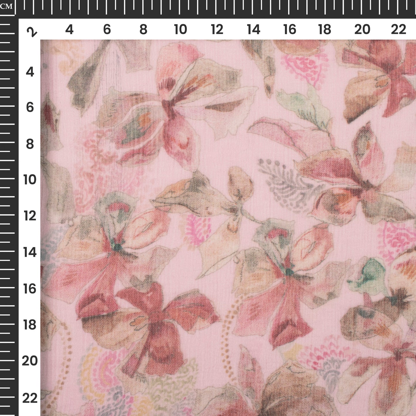 Lace Pink And Green Floral Digital Print Bemberg Chiffon Fabric