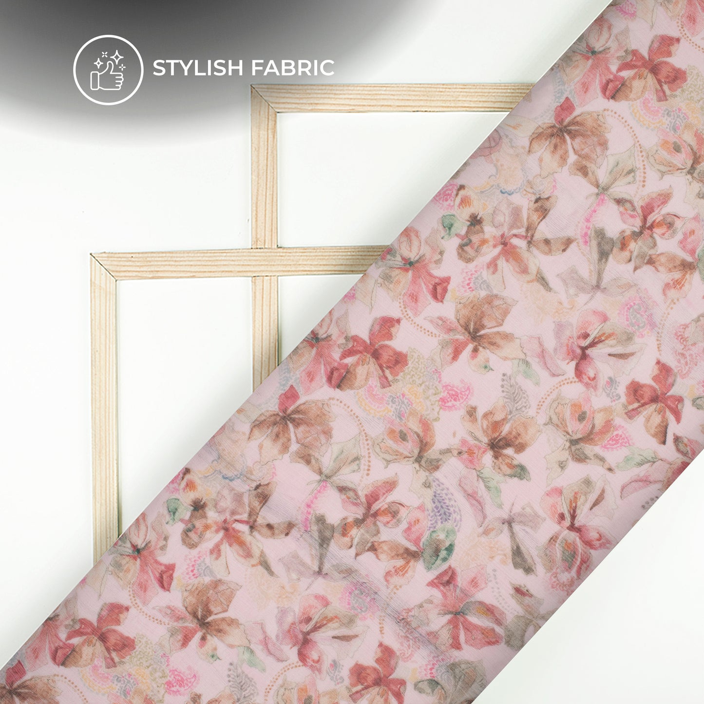 Lace Pink And Green Floral Digital Print Bemberg Chiffon Fabric