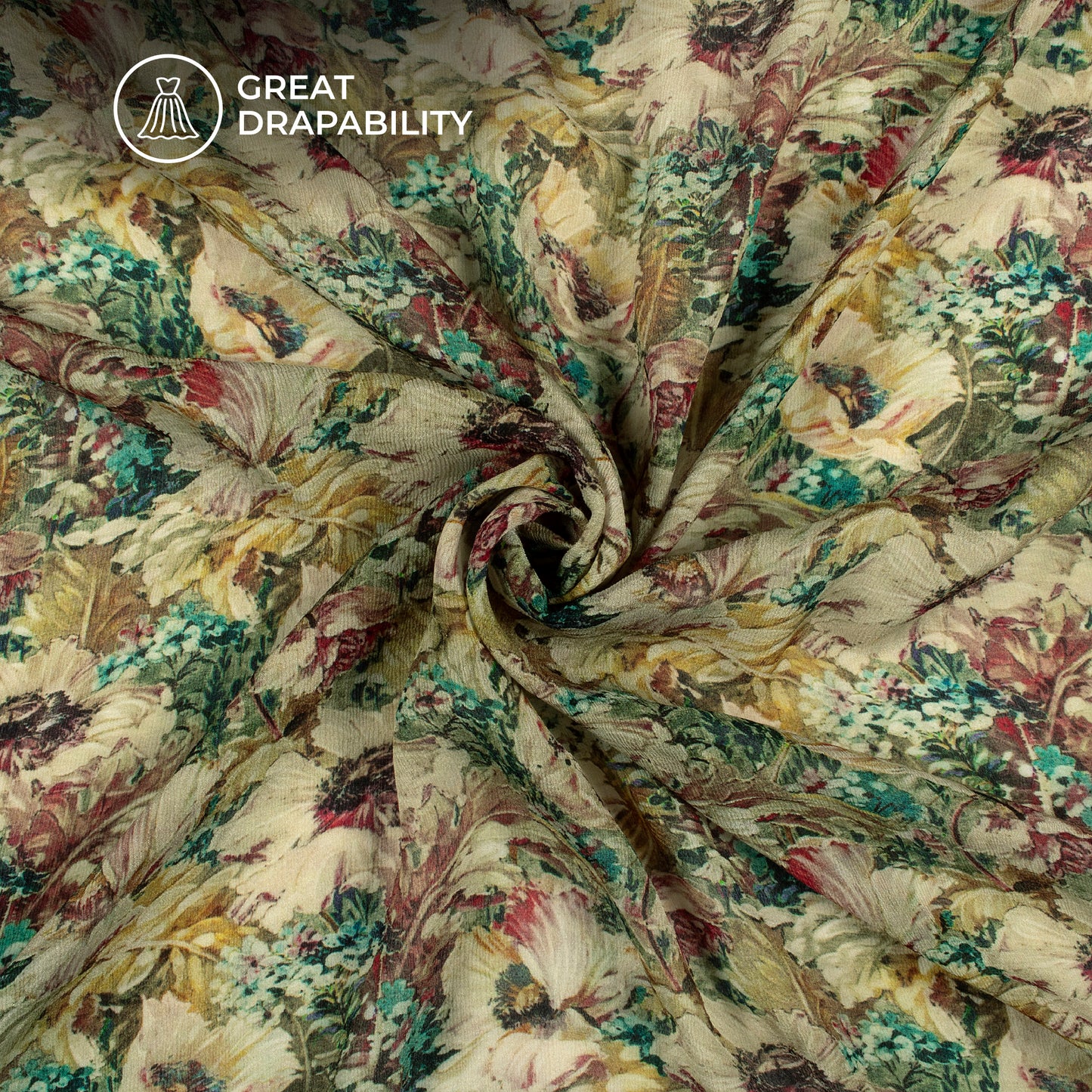 Stunning Floral Digital Print Viscose Chinnon Chiffon Fabric