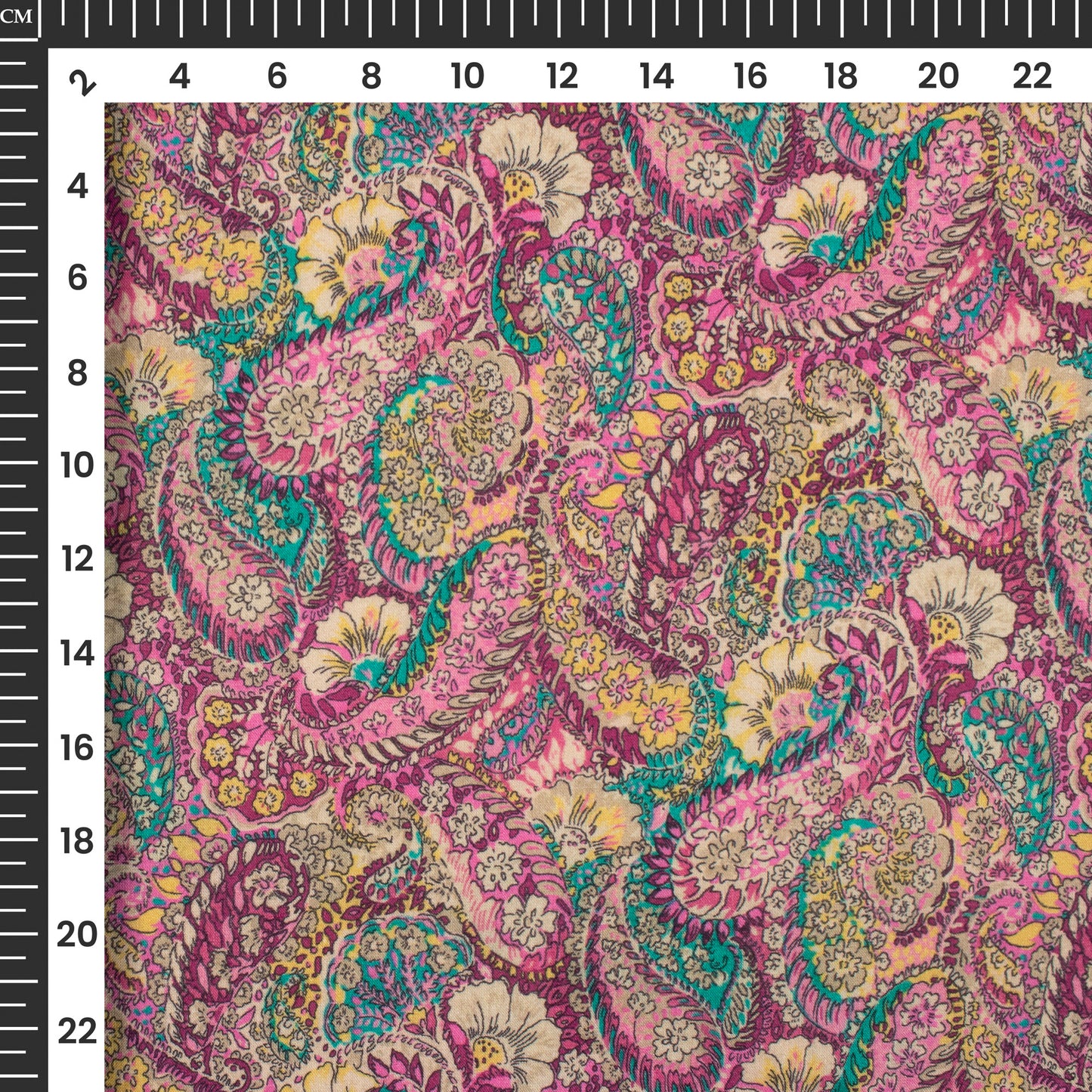 Taffy Pink And Green Paisley Digital Print Cotton Cambric Fabric