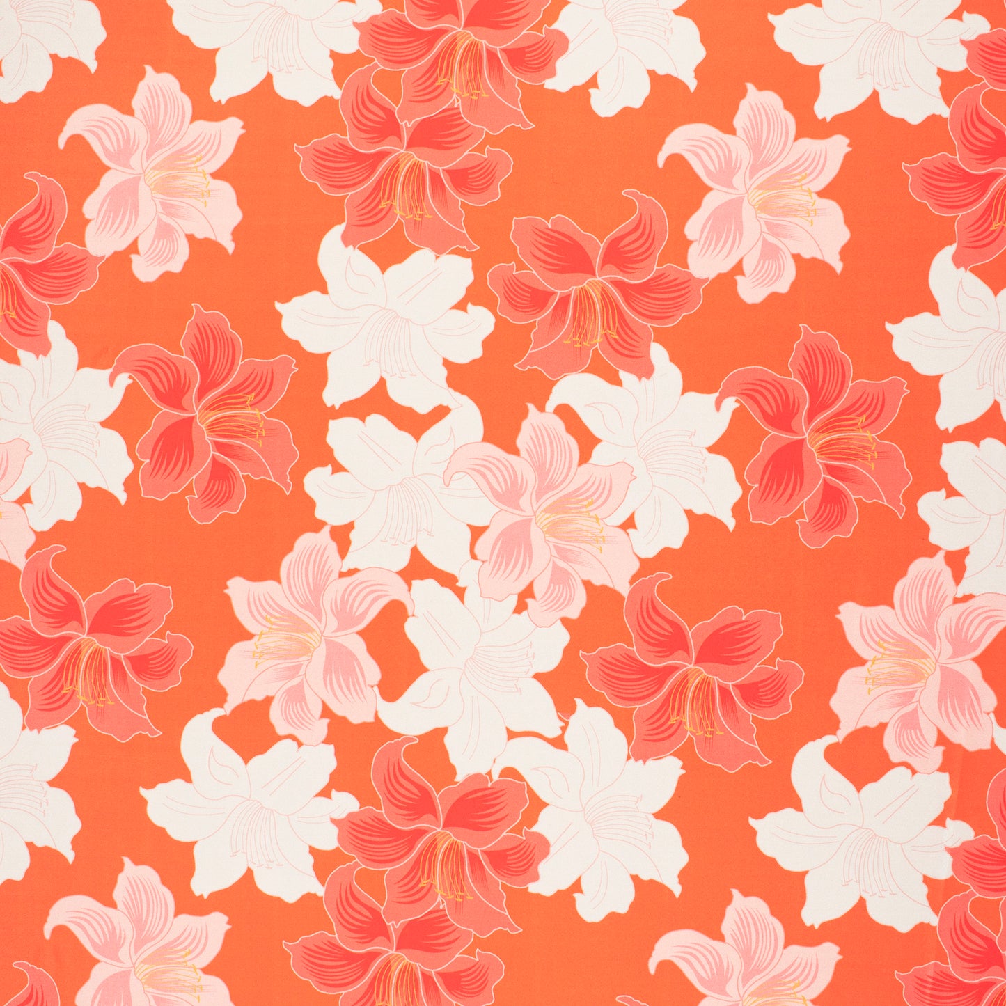 Salamander Orange Floral Digital Print Crepe Silk Fabric