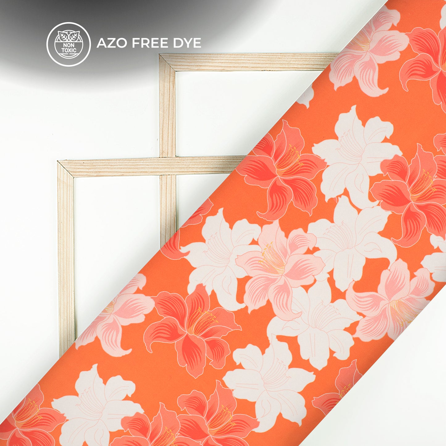 Salamander Orange Floral Digital Print Crepe Silk Fabric