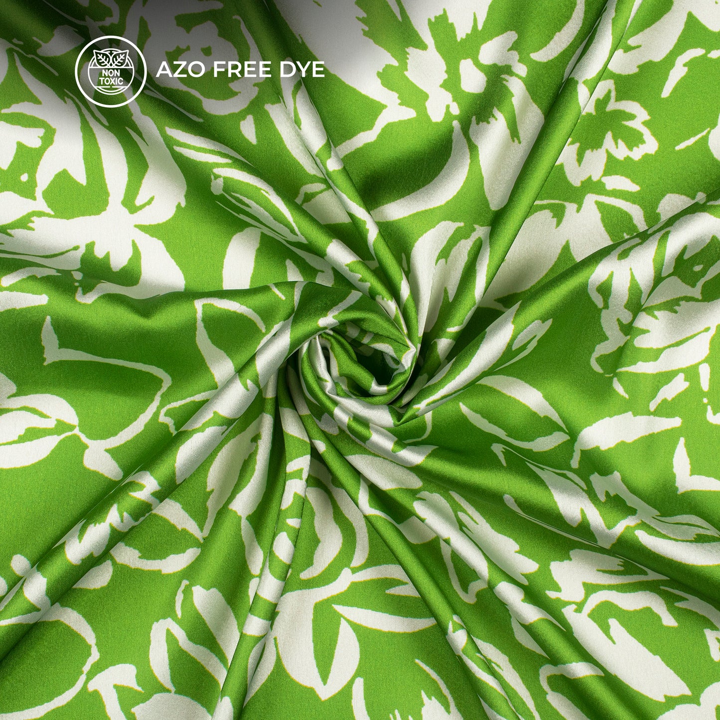 Stylish Green Floral Digital Print Japan Satin Fabric