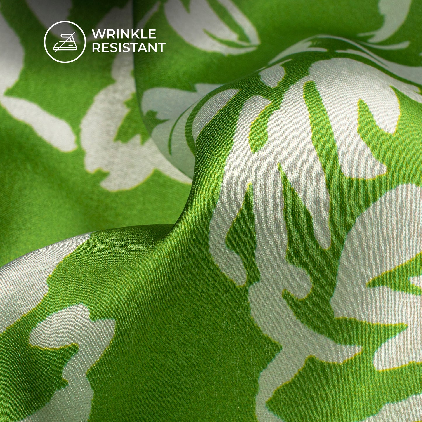 Stylish Green Floral Digital Print Japan Satin Fabric