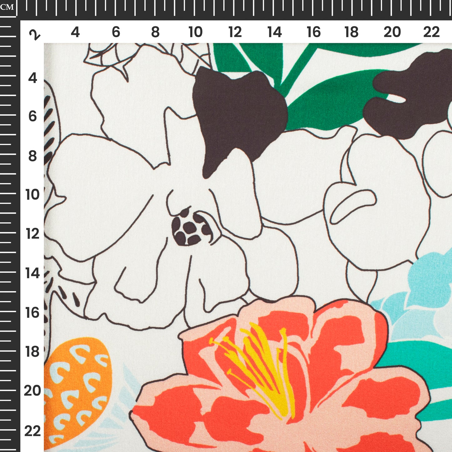 Trendy Black Floral Digital Print Japan Satin Fabric