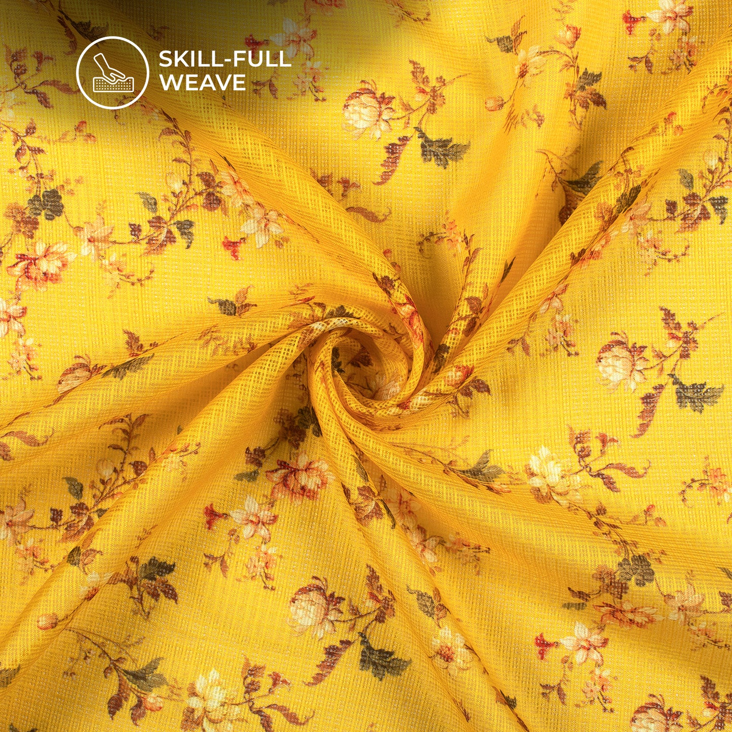 Attractive Yellow Floral Digital Print Kota Doria Fabric