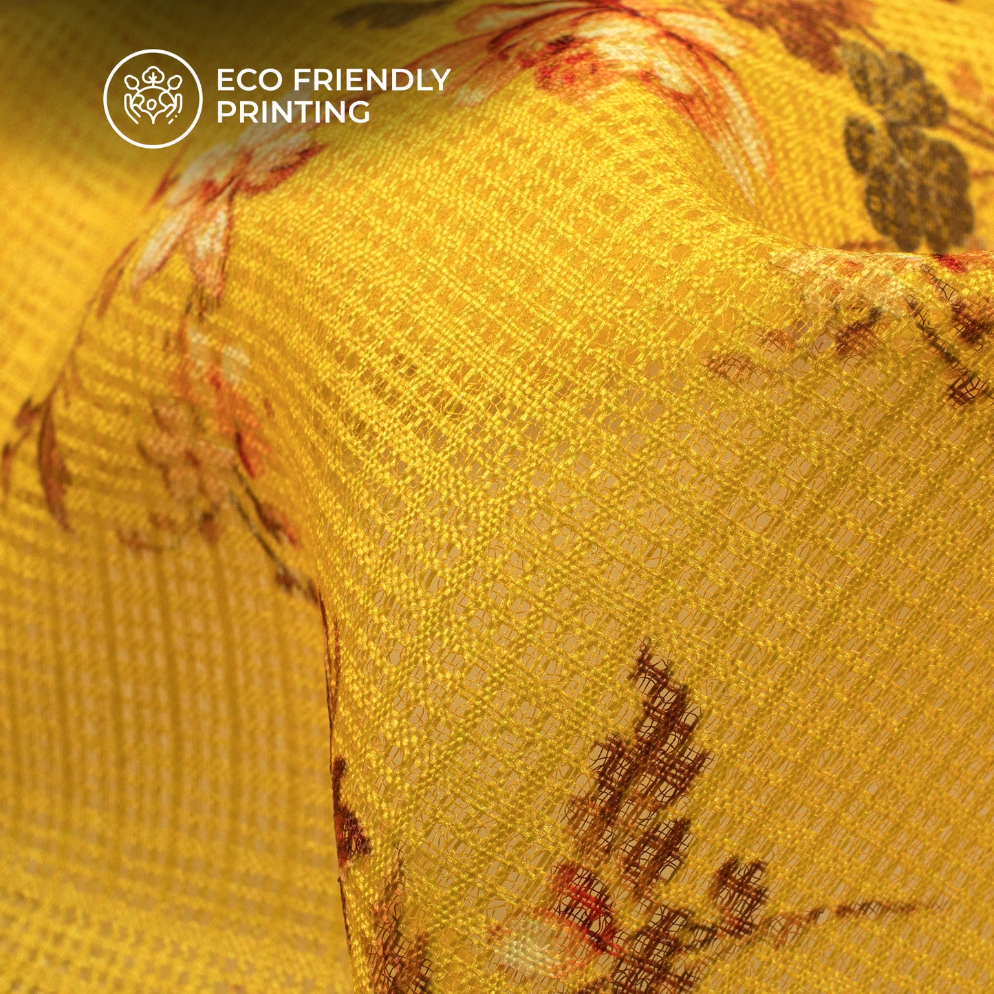 Attractive Yellow Floral Digital Print Kota Doria Fabric