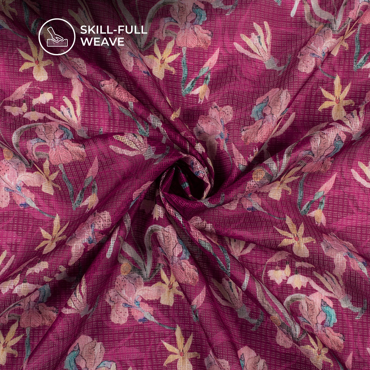 Lovely Leafage Floral Digital Print Kota Doria Fabric
