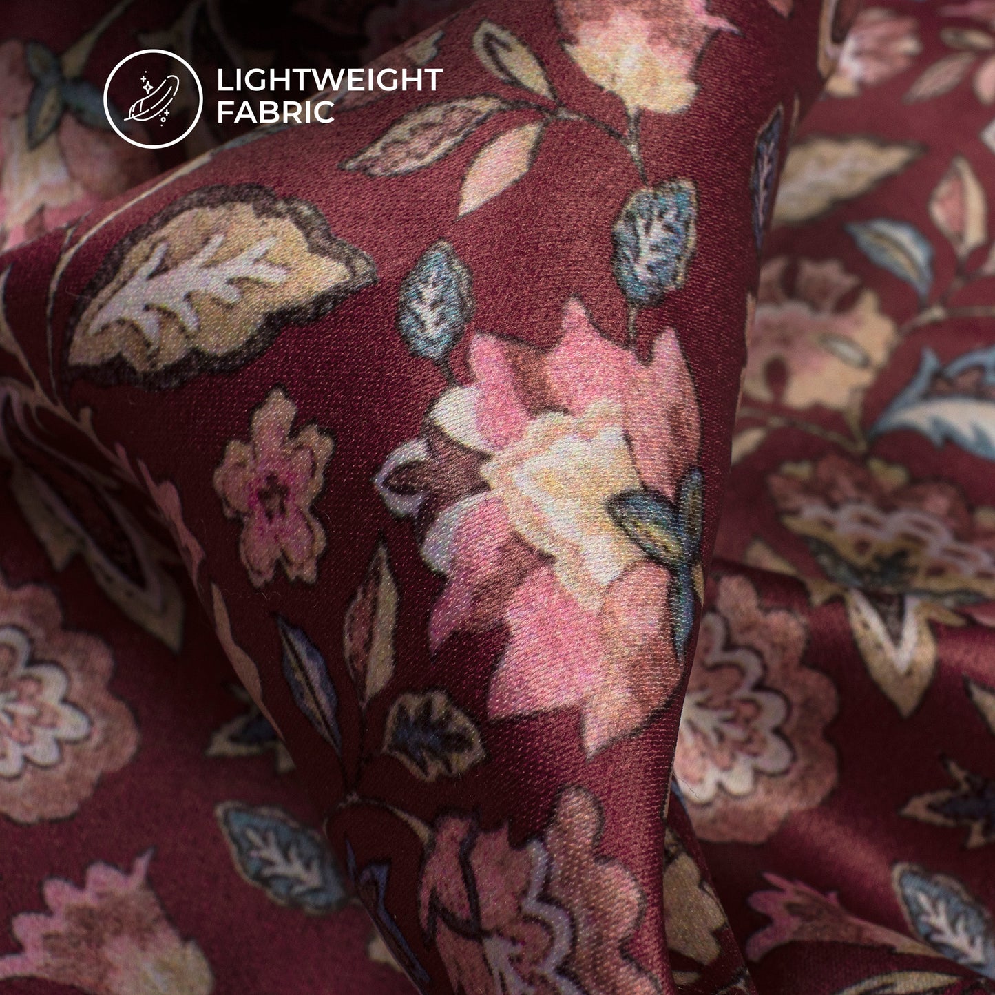 Exclusive Pink Floral Digital Print Charmeuse Satin Fabric (Width 58 Inches)