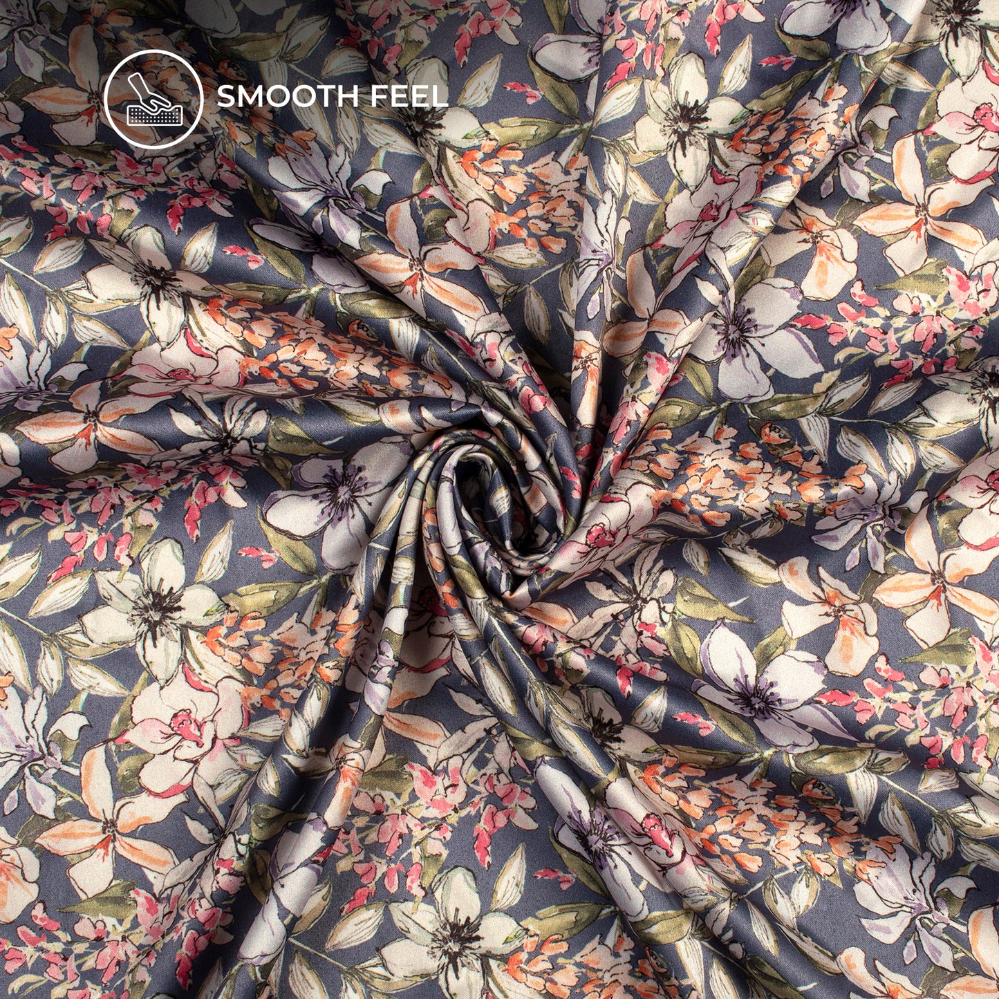 Botanical Floral Digital Print Charmeuse Satin Fabric (Width 58 Inches)