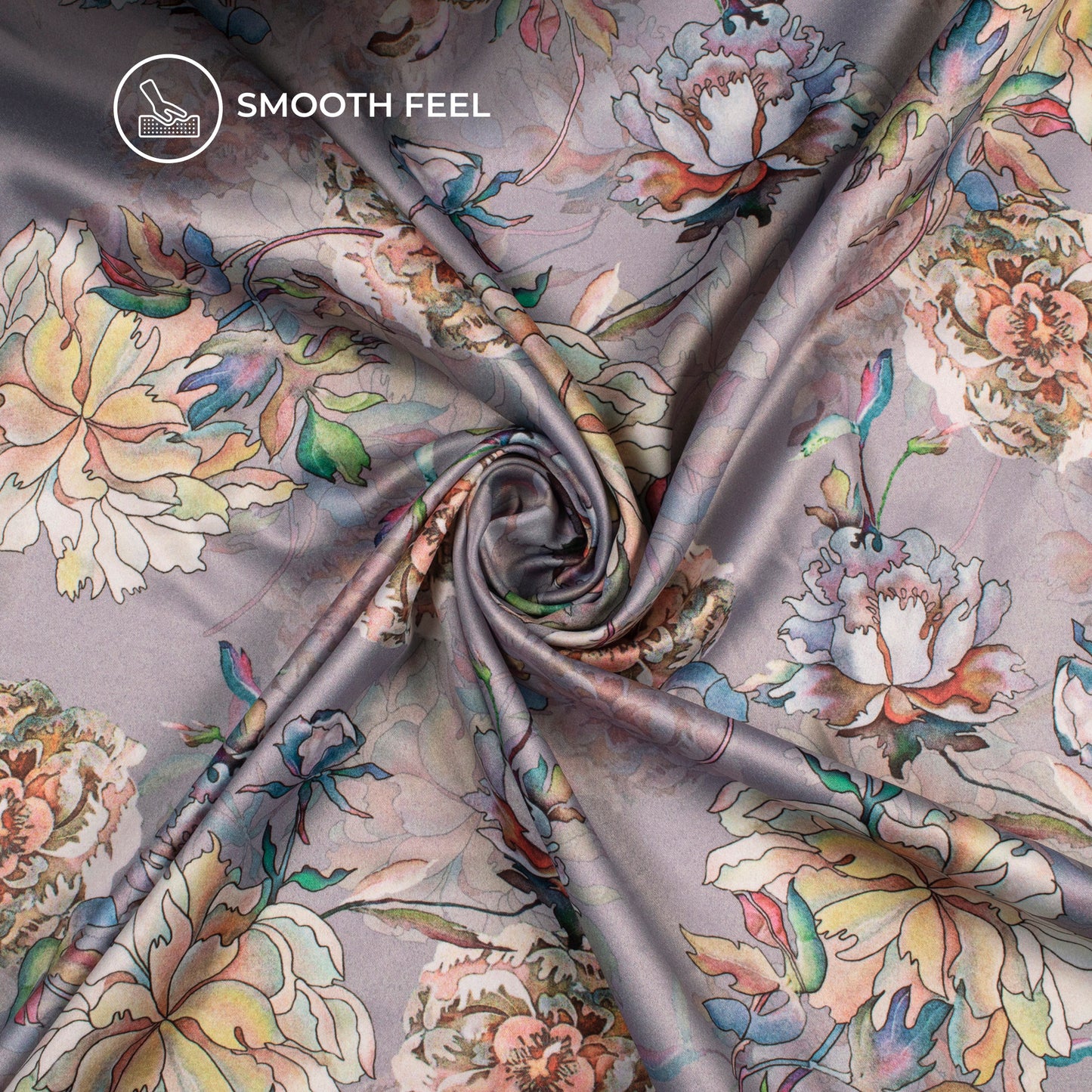 Fanciable Floral Digital Print Charmeuse Satin Fabric (Width 58 Inches)