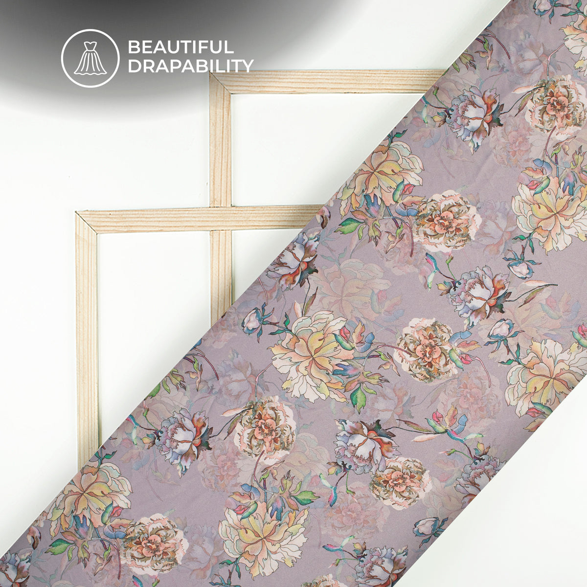 Fanciable Floral Digital Print Charmeuse Satin Fabric (Width 58 Inches)