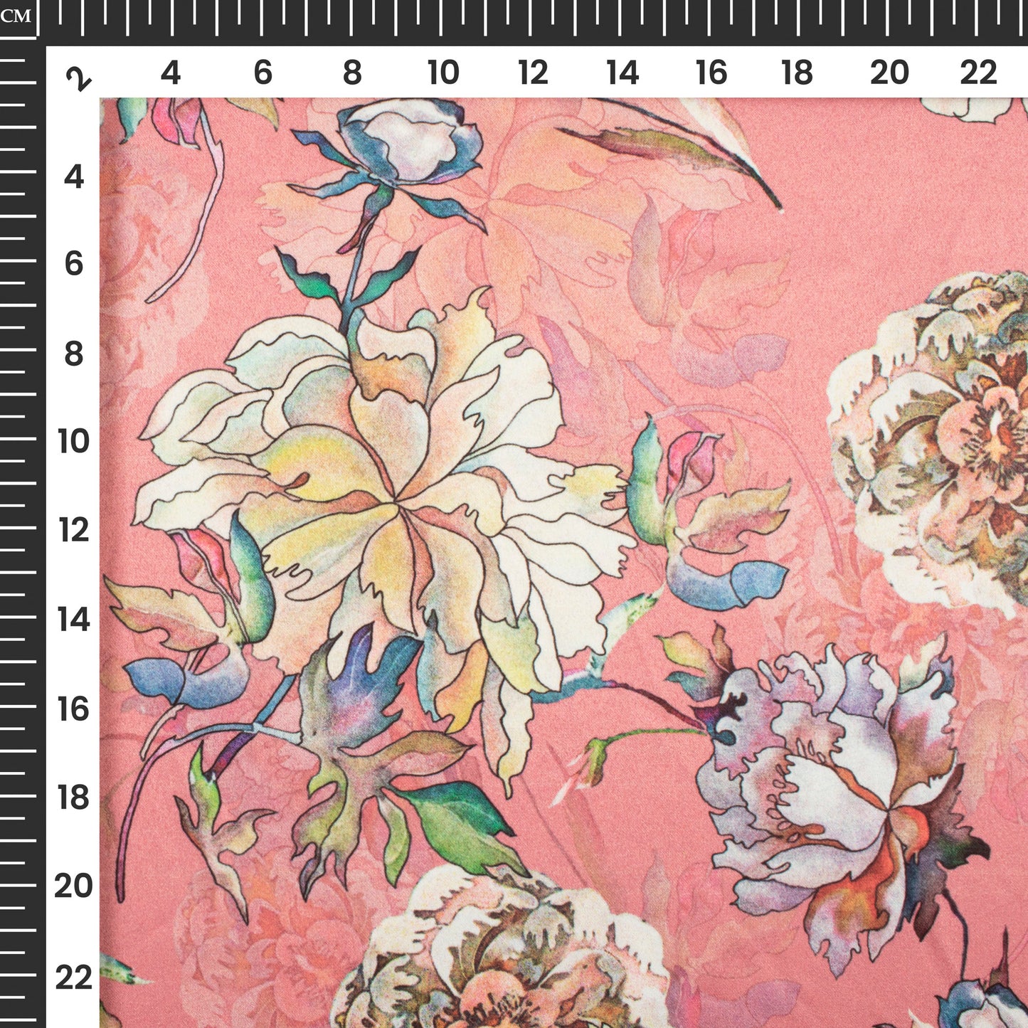 Flamingo Pink Floral Digital Print Charmeuse Satin Fabric (Width 58 Inches)