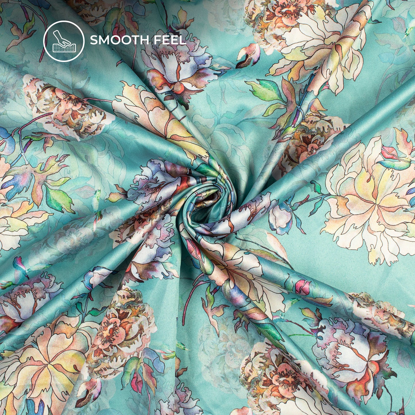 Graceful Floral Digital Print Charmeuse Satin Fabric (Width 58 Inches)