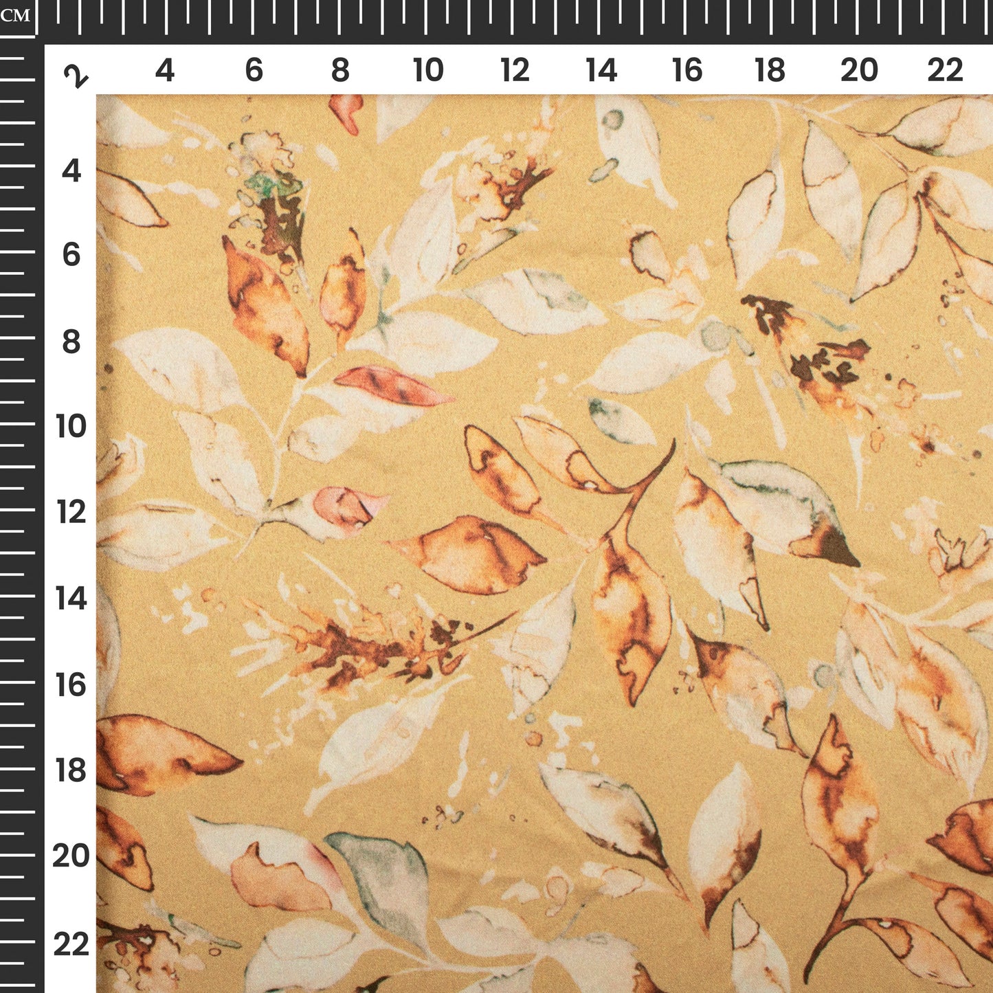 Trombone Yellow Leafage Digital Print Charmeuse Satin Fabric (Width 58 Inches)