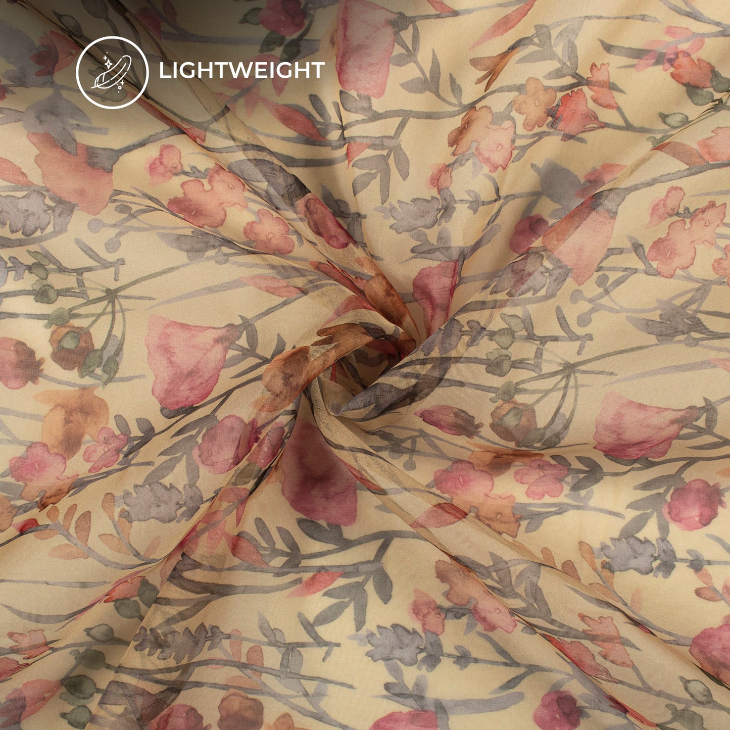 Lovely Beige Vintage Rose Digital Print Matt Organza Fabric