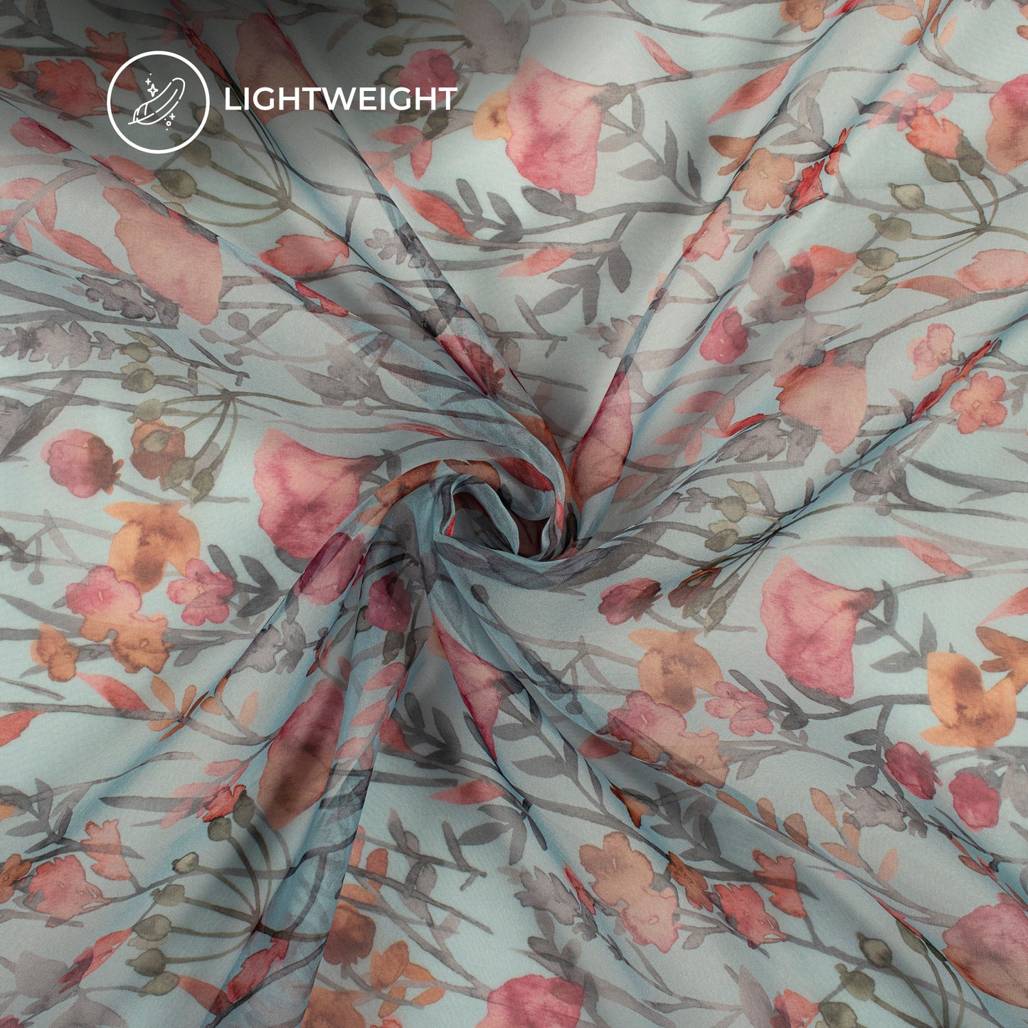 Sky Vintage Rose Floral Digital Print Matt Organza Fabric