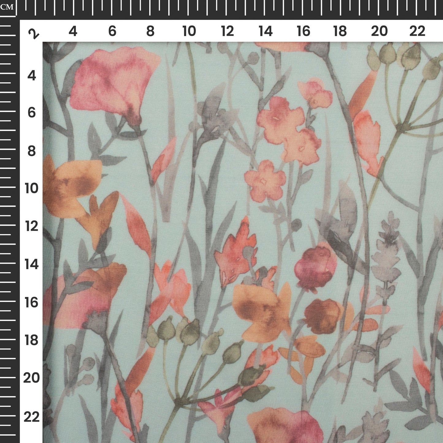 Sky Vintage Rose Floral Digital Print Matt Organza Fabric