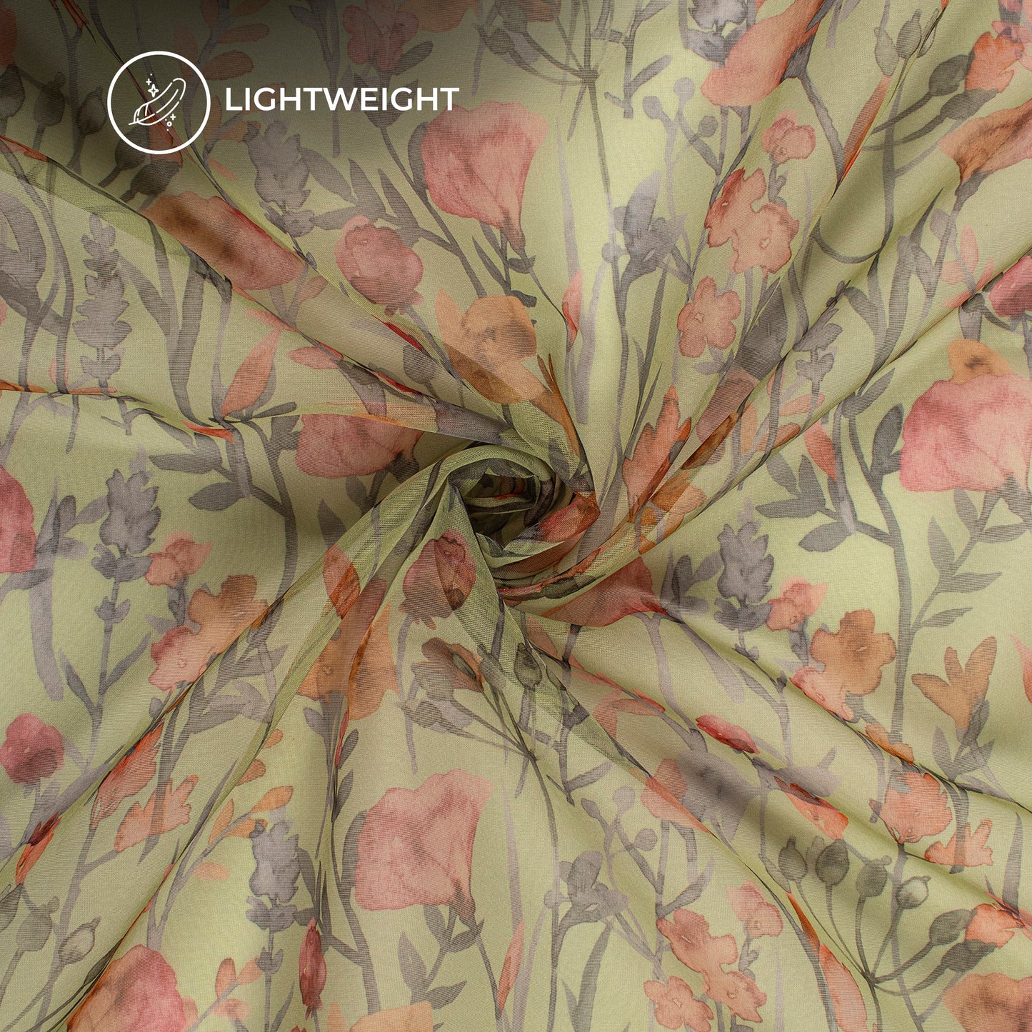 Trendy Olive Vintage Rose Floral Digital Print Matt Organza Fabric