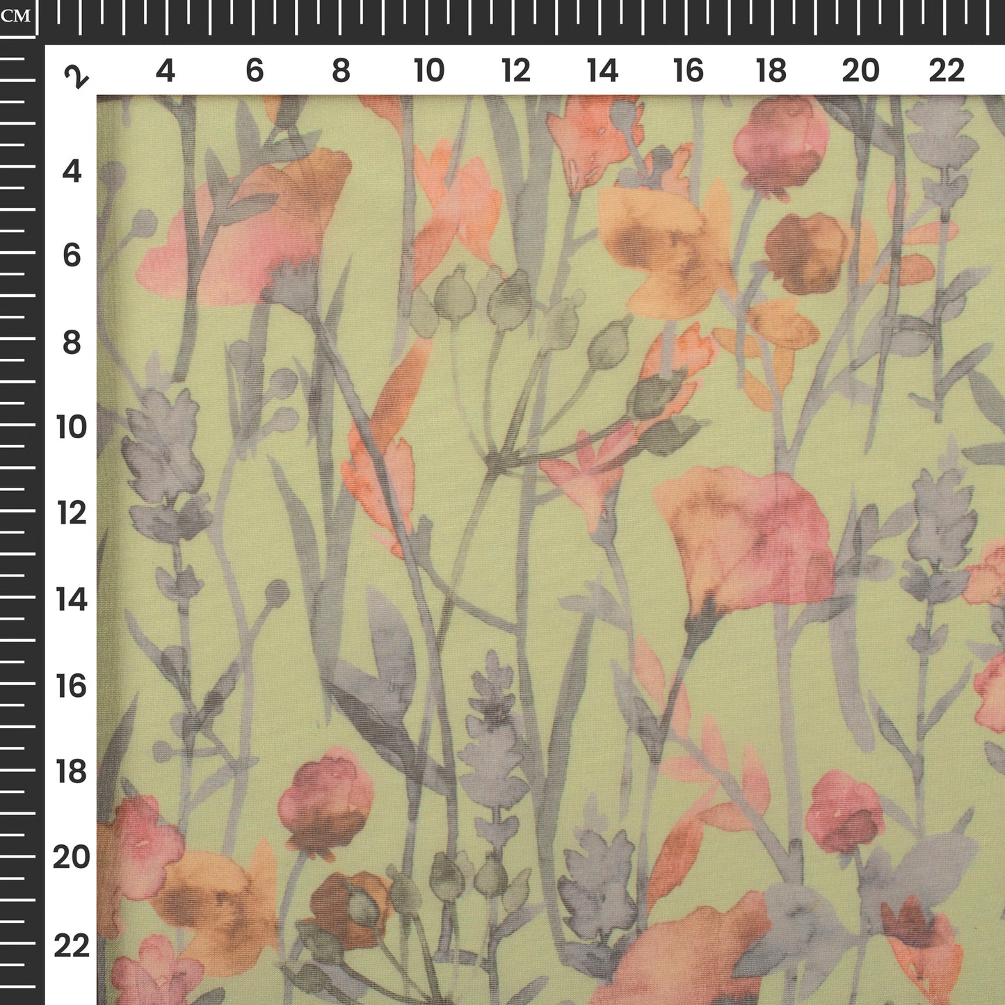 Trendy Olive Vintage Rose Floral Digital Print Matt Organza Fabric