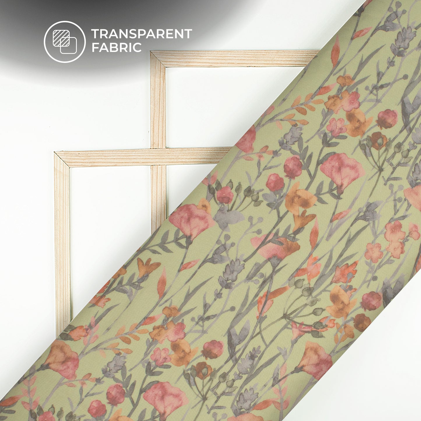 Trendy Olive Vintage Rose Floral Digital Print Matt Organza Fabric