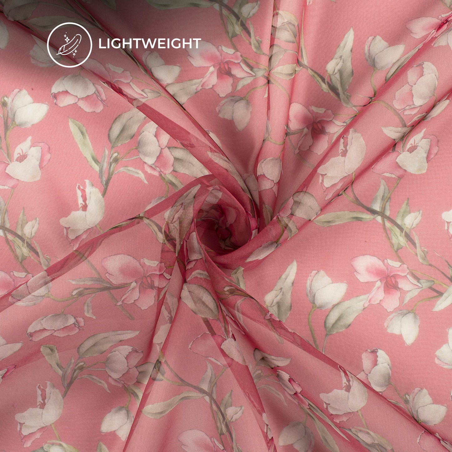 Wondrous Rose Pink Digital Print Matt Organza Fabric