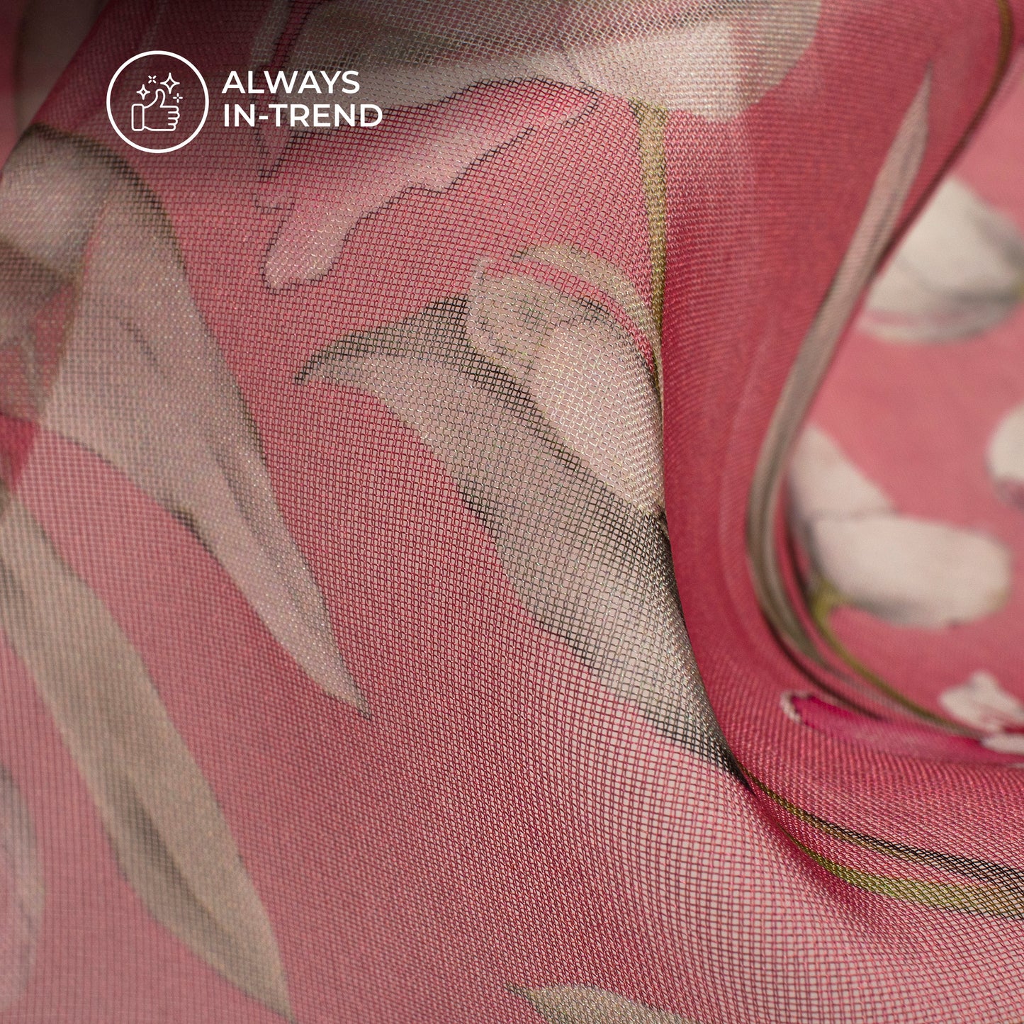 Wondrous Rose Pink Digital Print Matt Organza Fabric