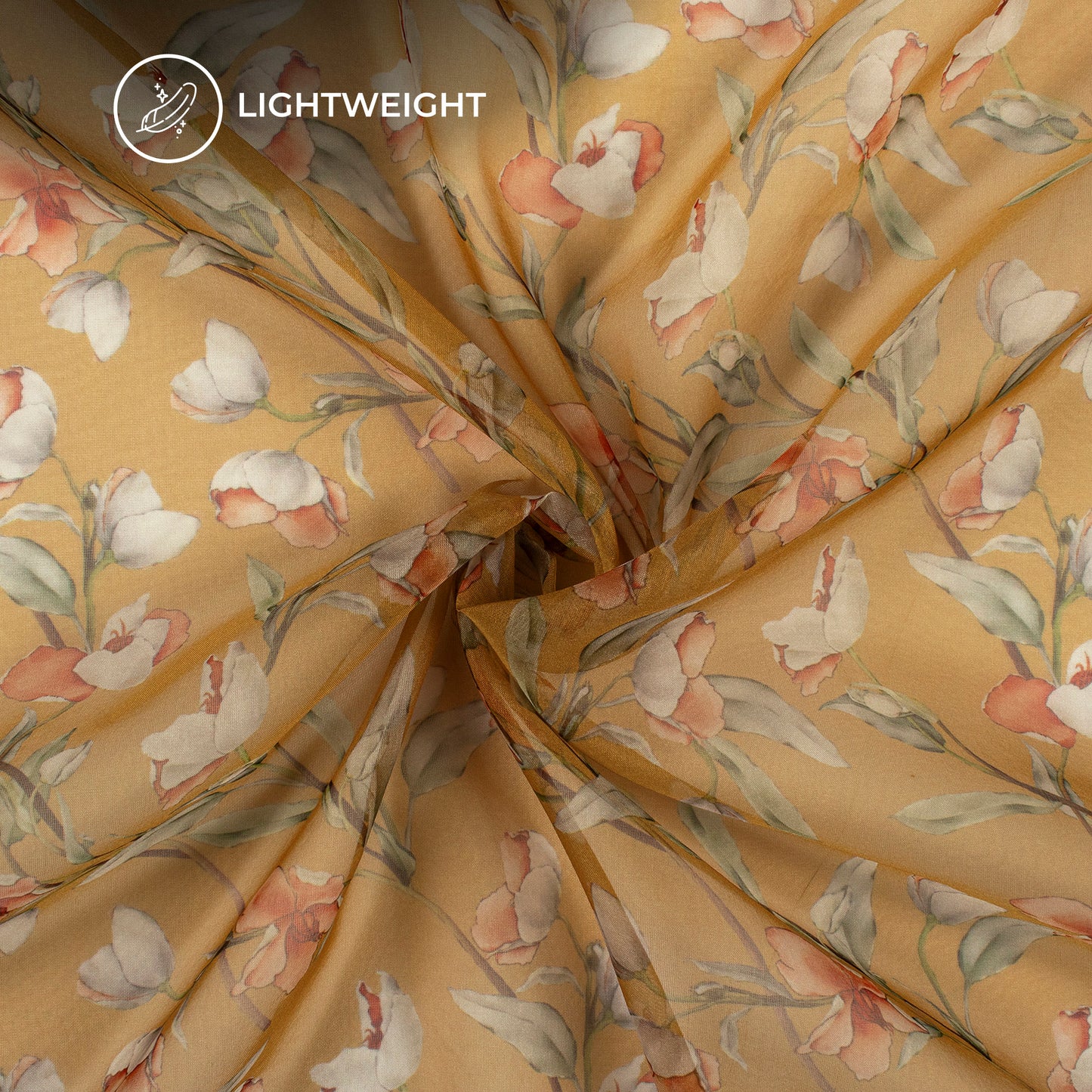 Canary Floral Digital Print Matt Organza Fabric